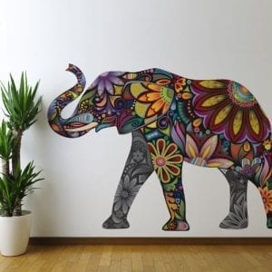 multi colored flower patterned elephant wall sticker
