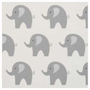 grey elephant fabric with repeating elephant pattern