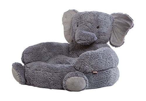 grey plush chair shaped like a hugging elephant