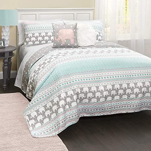 Lush-Decor-Elephant-Striped-Quilt-Reversible-5-Piece-Bedding-Set-FullQueen-Turquoise-Pink-0