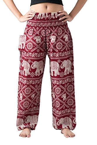 Bangkokpants-Womens-Casual-Pants-Harem-Bohemian-Clothes-Hippie-Boho-Yoga-Outfits-Smocked-Waist-Red-One-Size-0