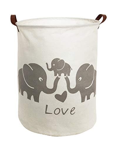 HIYAGON-Large-Storage-BasketsWaterproof-Laundry-BasketsCollapsible-Canvas-Basket-for-Storage-Bin-for-Kids-RoomToy-OrganizerHome-DecorBaby-Hamper-Love-Elephant-0