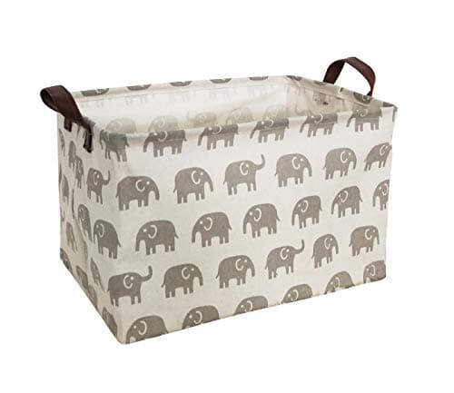 HIYAGON-Rectangular-Storage-BoxFabric-Storage-Bin-for-Organizing-ToysCollapsible-Storage-Basket-for-Baby-Kids-or-PetsClothingBooksNursery-Basket-Grey-Elephant-0