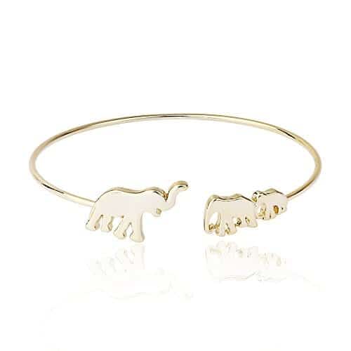MANZHEN-Mom-and-Baby-Elephant-Cuff-Bangle-Animal-Family-Charm-Bracelet-Gold-0